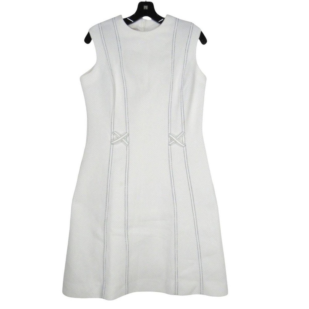 Vtg KAY WINDSOR White Textured Knit Zip SLEEVELESS Mod Retro Sheath Dress Sz S